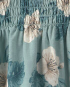 Toddler Girl Smocked Linen Dress Made with Organic Cotton in Blue Hibiscus, image 4 of 5 slides