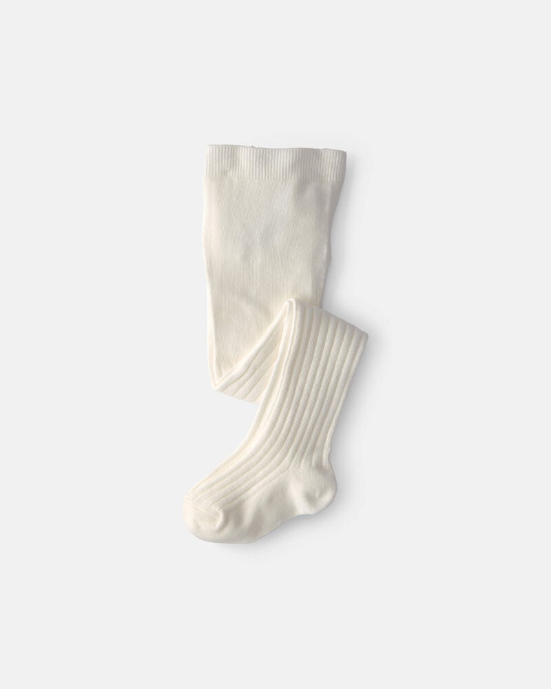 Baby Girl Ribbed Tights - Ivory, image 1 of 2 slides