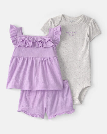 Baby Girl 3-Piece 'Mommy's Mini' Outfit Set - Purple/Grey, 