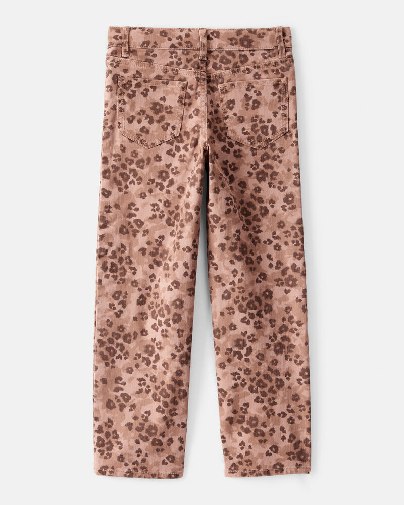 Girls Mid-Rise Leopard Print Cotton Pants - Brown, image 2 of 4 slides