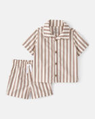 Baby Boy 3-Piece Beach Striped Outfit Set - Brown/White, image 2 of 11 slides