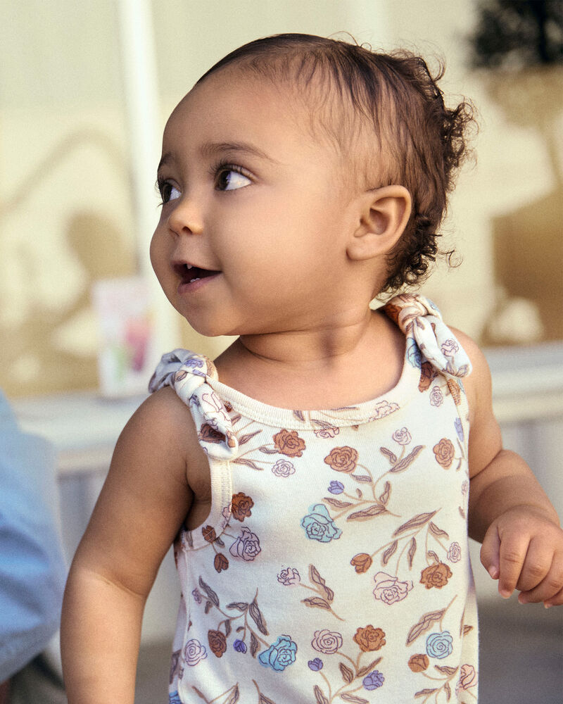 Baby Girl Floral Sleeveless Romper - Ivory, image 2 of 4 slides