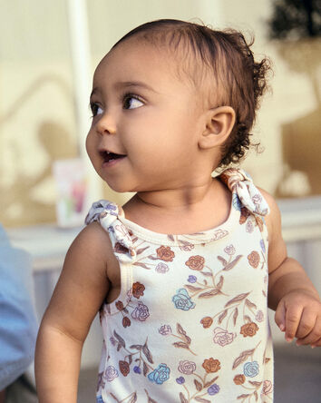 Baby Girl Floral Sleeveless Romper - Ivory, 