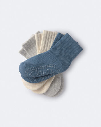 Toddler 3-Pack No-Slip Ankle Socks - Blue/Grey/Cream, 