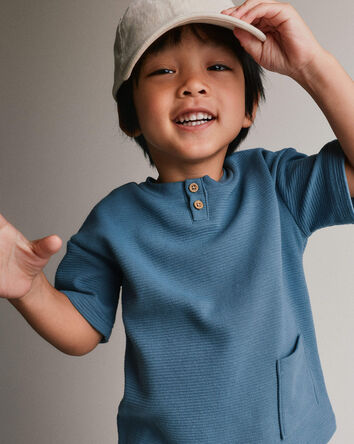Toddler Boy Henley Tee with Pocket - Slate Blue, 