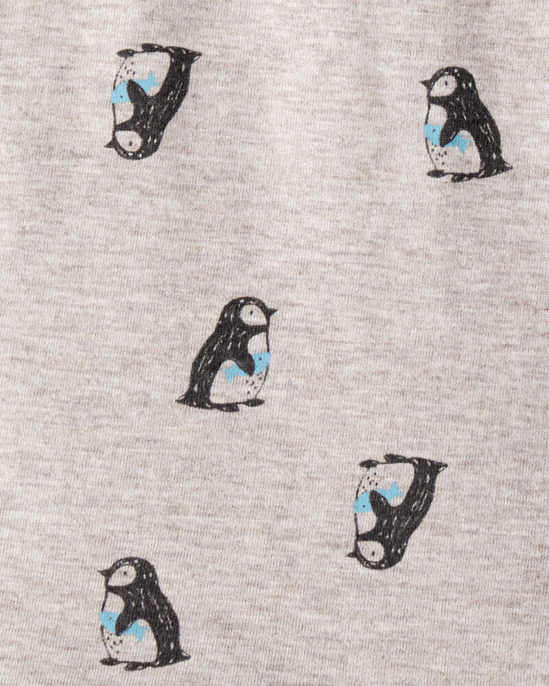 Baby Penguin Print Long-Sleeve Graphic Bodysuit - Grey, image 2 of 3 slides