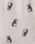Baby Penguin Print Long-Sleeve Graphic Bodysuit - Grey, image 2 of 3 slides