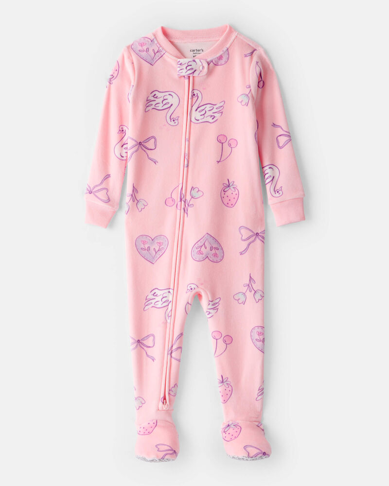 Toddler Girl Swan DreamPlush Snug Fit 1-Piece Pajamas - Pink, image 1 of 3 slides