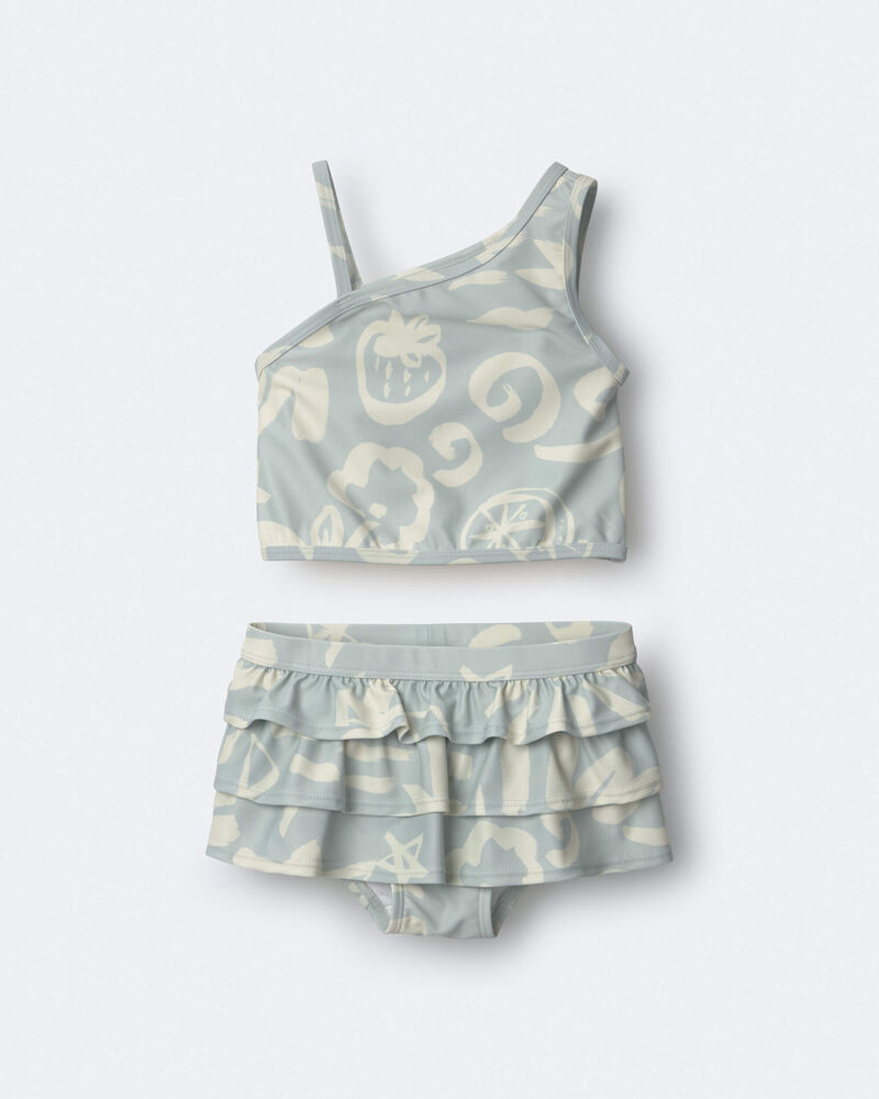 Toddler Girl Tropical One-Shoulder Ruffle Tankini Set - Light Blue, image 2 of 7 slides