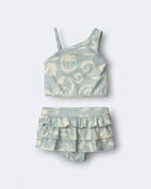 Toddler Girl Tropical One-Shoulder Ruffle Tankini Set - Light Blue, image 2 of 7 slides