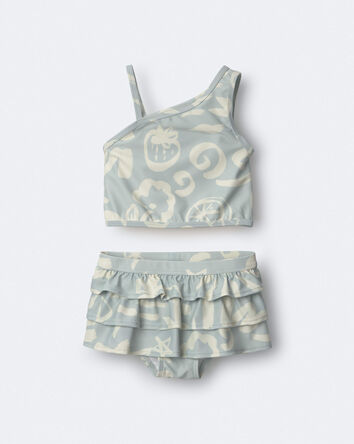 Toddler Girl Tropical One-Shoulder Ruffle Tankini Set - Light Blue, 