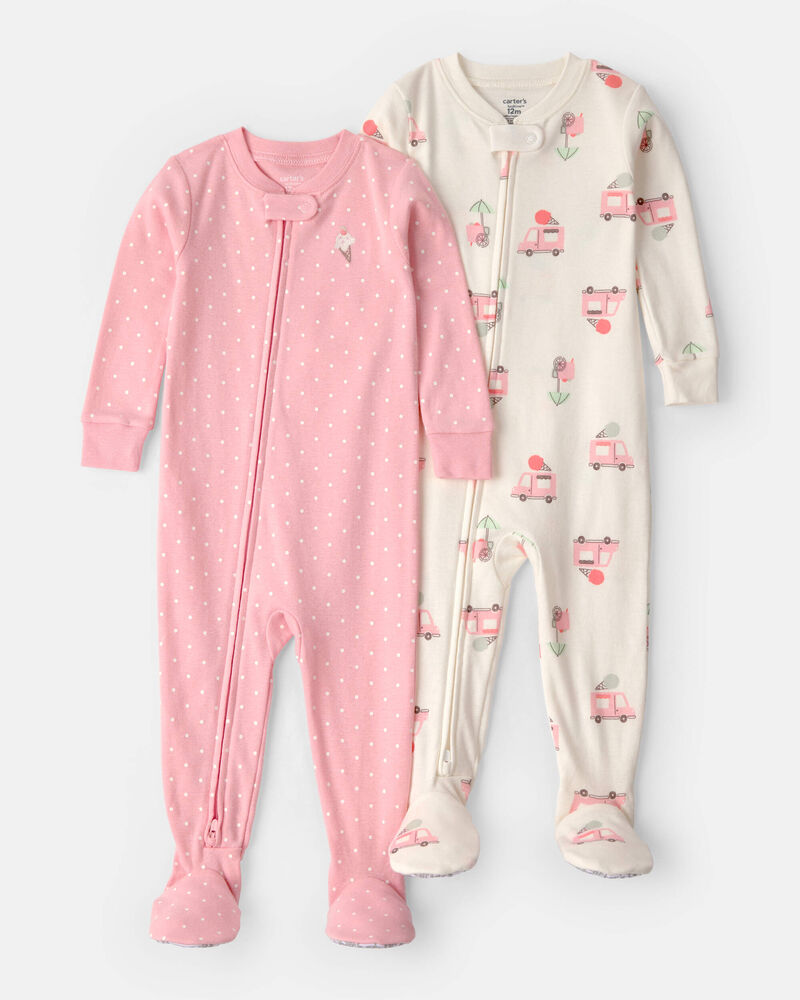 Baby Girl 2-Pack Ice Cream Truck 100% Cotton Snug Fit 1-Piece Pajama - Pink/Ivory, image 1 of 5 slides