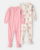 Baby Girl 2-Pack Ice Cream Truck 100% Cotton Snug Fit 1-Piece Pajama - Pink/Ivory, image 1 of 5 slides
