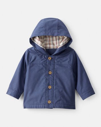 Baby Boy Hooded Flannel Jacket - Navy, 