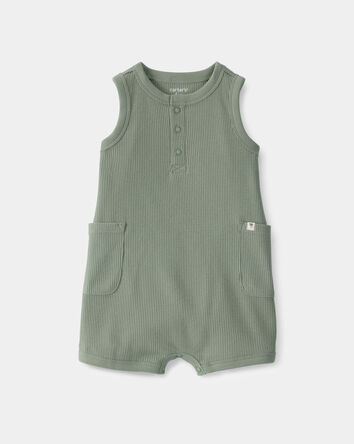 Baby Boy Waffle-Knit Sleeveless Romper - Green, 