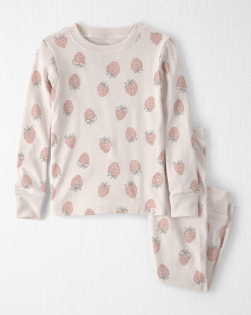 Toddler Girl 2-Piece Organic Cotton Ribbed Pajama Set in Strawberry Print, 