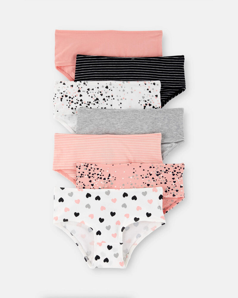 Girls 7-Pack Heart Print Brief Underwear - Black/White/Orange, image 1 of 2 slides
