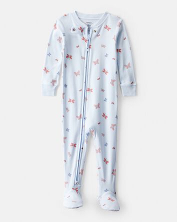Toddler Girl Butterfly 100% Cotton Snug Fit Footie 1-Piece Pajamas - Blue, 