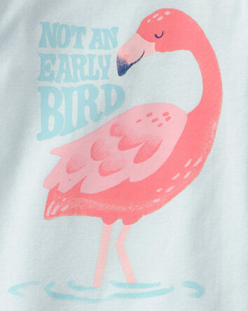 Toddler Girl Flamingo 100% Cotton Short-Sleeve Snug Fit 4-Piece Pajama Set - Pink/Blue, 