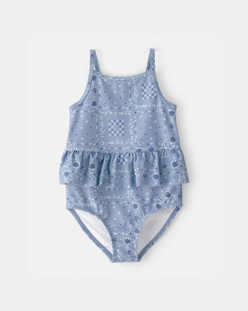 Toddler Girl Bandana Floral 1-Piece Swimsuit - Blue, 