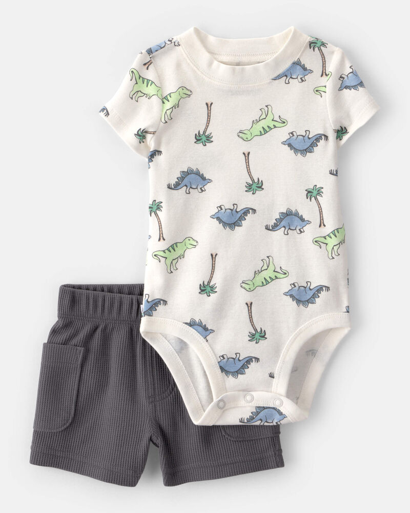Baby Boy 3-Dinosaur Outfit Set - Grey/White, image 11 of 13 slides