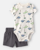 Baby Boy 3-Dinosaur Outfit Set - Grey/White, image 11 of 13 slides