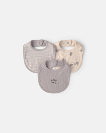 Baby 3-Pack 'Hello Baby' Bibs - Grey/Ivory, 