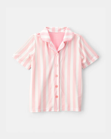 Girls Striped Loose Fit 2-Piece Pajama Set - Pink/Ivory, 