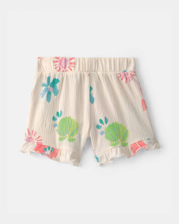 Baby Girl Ruffle-Trim Summer Floral Shorts - Cream, 
