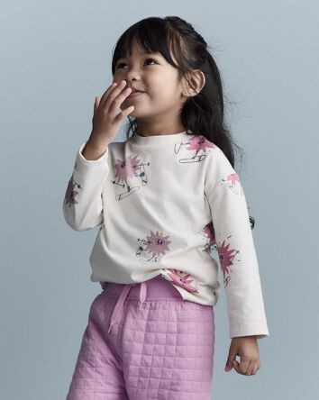 Toddler Girl Skiing Abstract Long-Sleeve Relaxed Graphic Tee - Cream, 