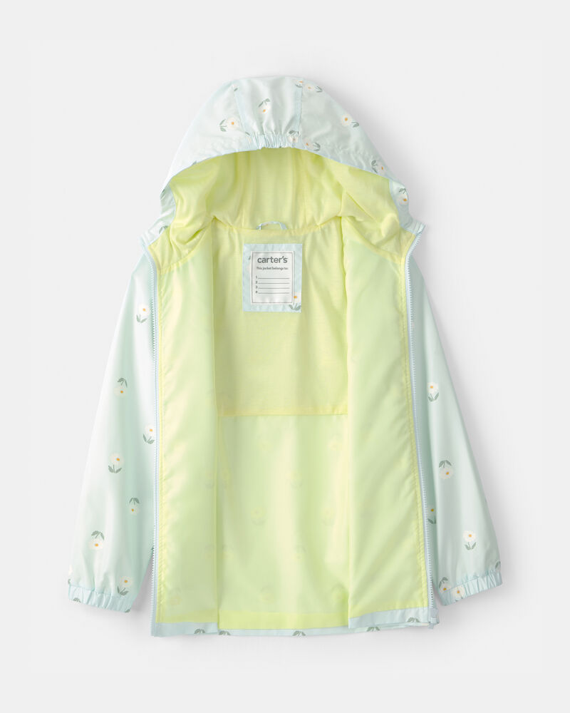 Girls Floral Raincoat - Blue, image 2 of 3 slides
