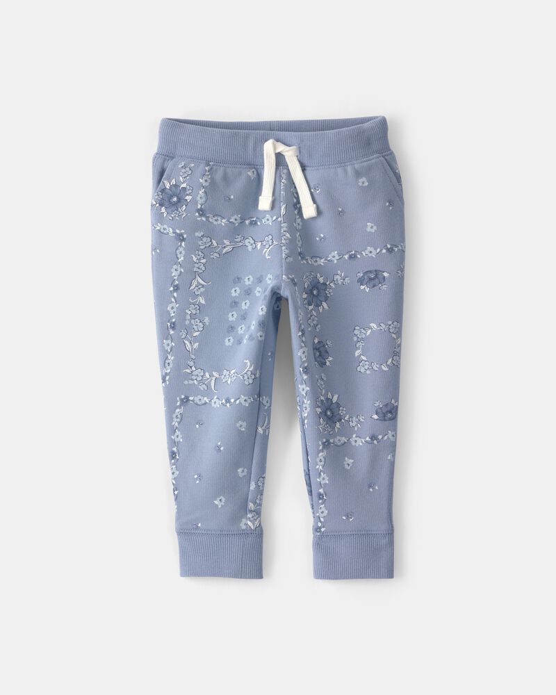 Baby Girl Floral Drawstring Knit Joggers - Blue, image 1 of 4 slides