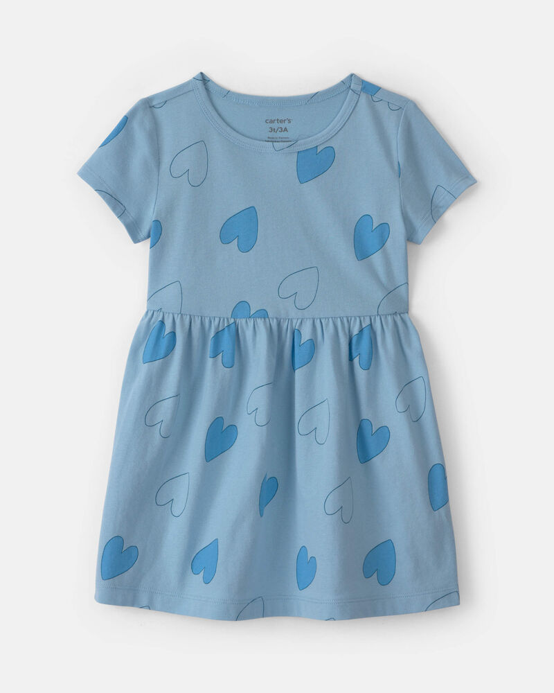 Toddler Girl Heart Short-Sleeve Dress - Blue, image 1 of 4 slides