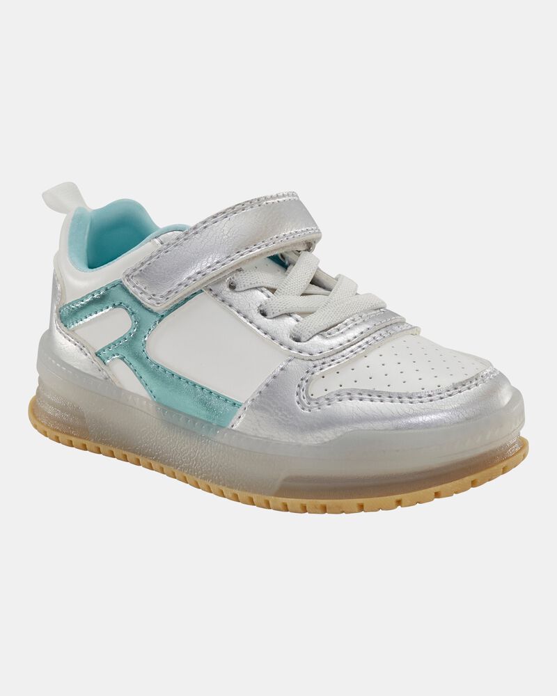 Toddler Light Up Metallic Sneakers - Silver/Aqua, image 1 of 8 slides