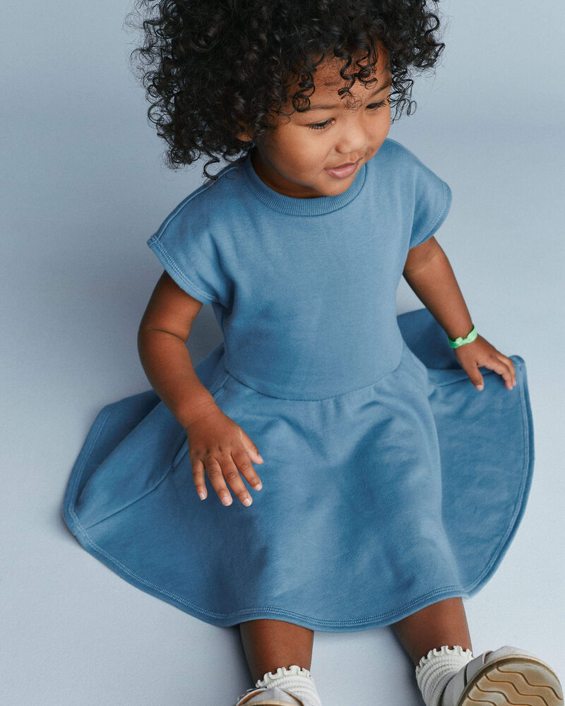Toddler Girl French Terry Drop-Waist Dress - Blue, image 3 of 6 slides