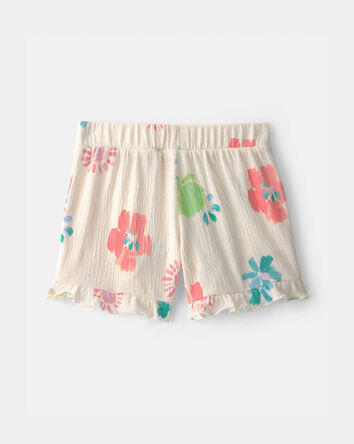 Toddler Girl Ruffle-Trim Summer Floral Shorts - Cream, 