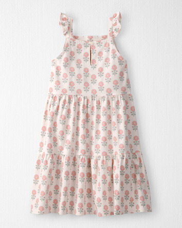 Girls Organic Cotton Tiered Dress in Rosebud Petal Print , 