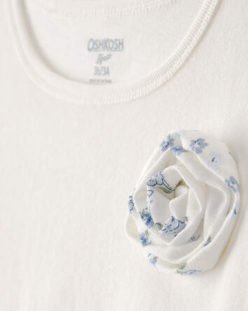 Toddler Girl Rose Applique Long-Sleeve Peplum Top - Ivory, 