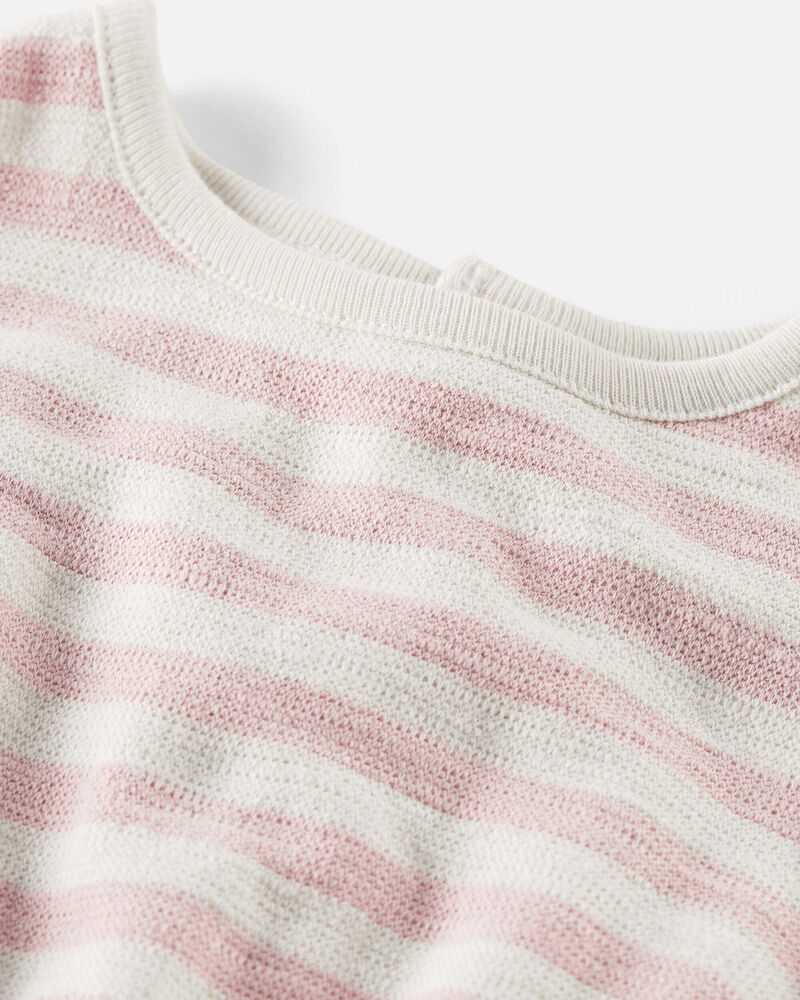 Baby Girl Organic Cotton Pink Striped Bubble Romper, image 2 of 4 slides