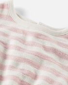 Baby Girl Organic Cotton Pink Striped Bubble Romper, image 2 of 4 slides