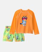 Toddler Boy 2-Piece  Bluey&trade; Rashguard & Swim Trunk Set - Orange/Green, image 1 of 7 slides