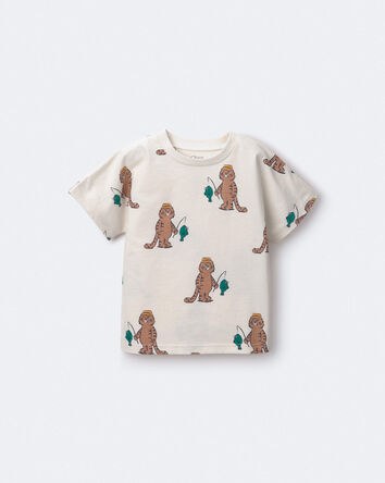 Toddler Dolman Tee in Fishing Tiger Print - Cream, 