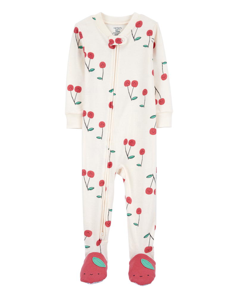 Toddler Girl Cherry Print Snug Fit Cotton Footie 1-Piece Pajamas, image 1 of 5 slides