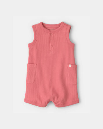 Baby Waffle-Knit Sleeveless Romper - Orange, 