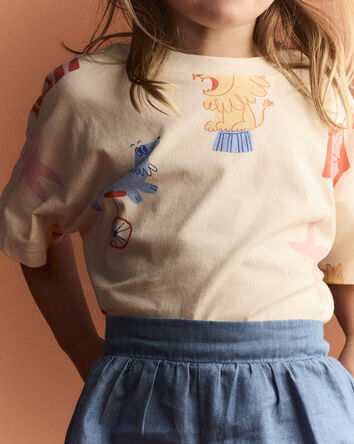 Toddler Dolman Tee in Circus Print - Cream, 