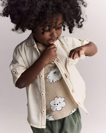 Toddler Boy Button-Down Short-Sleeve Shirt - Cream, 