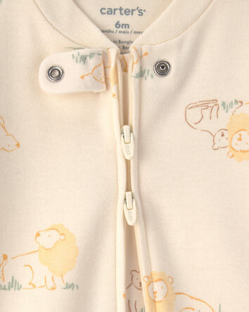 Baby Lion 100% Cotton 2-Way Zip Sleep & Play Pajamas - Ivory, 