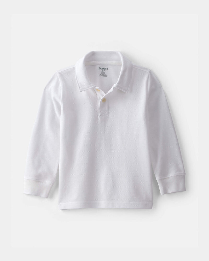 Toddler Boy Uniform Piqu&eacute; Long-Sleeve Polo Shirt - White, image 1 of 3 slides