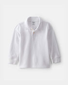 Toddler Boy Uniform Piqu&eacute; Long-Sleeve Polo Shirt - White, image 1 of 3 slides