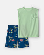 Boys 2-Piece Skeleton Surfer Short-Sleeve Pajama Set, image 1 of 4 slides